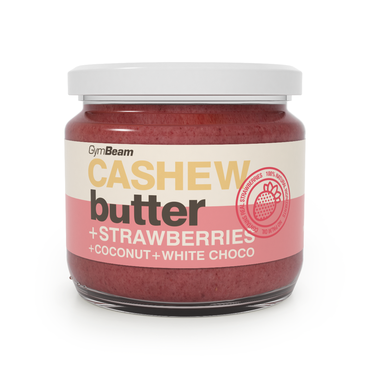 Cashew butter with coconut, white chocolate and strawberries_GymBeam_cool-body.eu